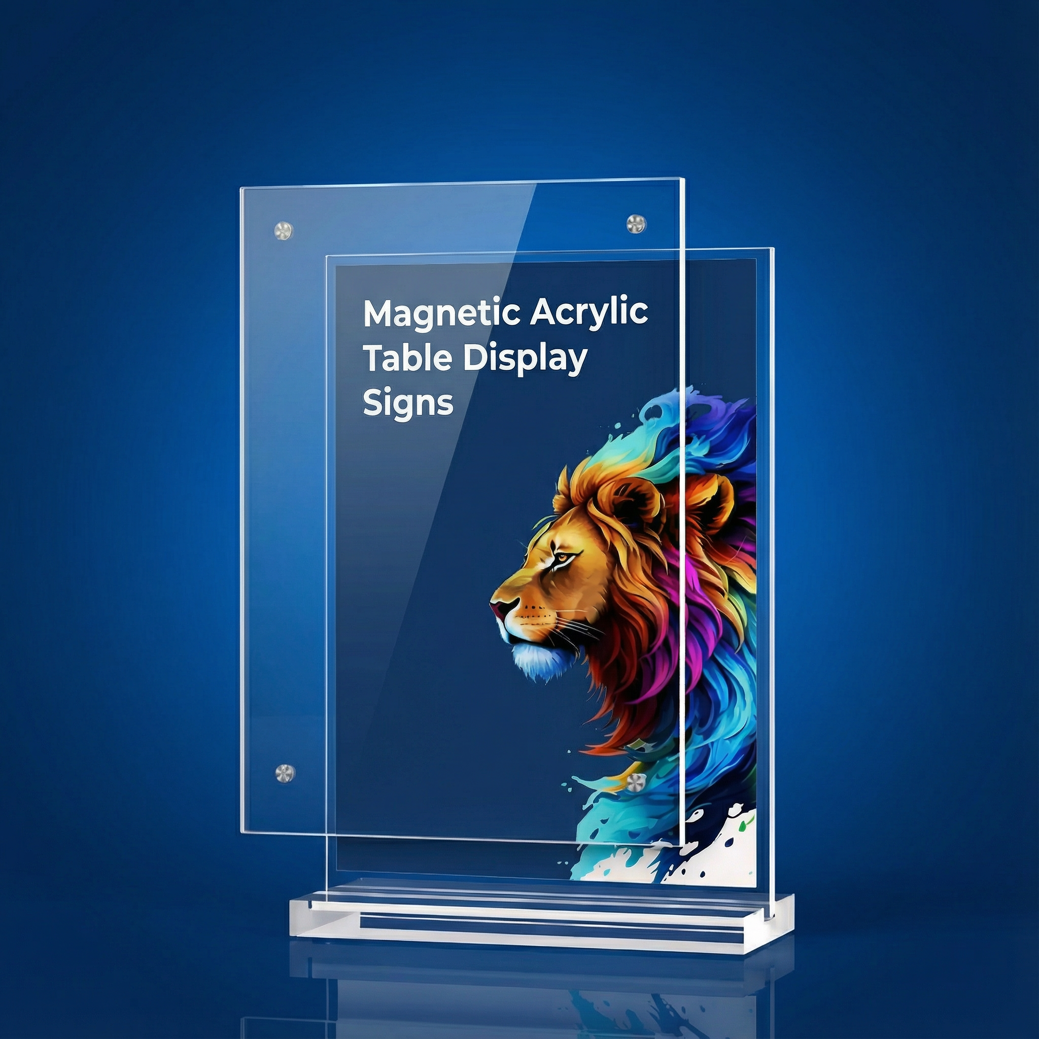 产品图深蓝背景带标题 Magnetic Acrylic Table Display Signs (Vertical) - Image 1