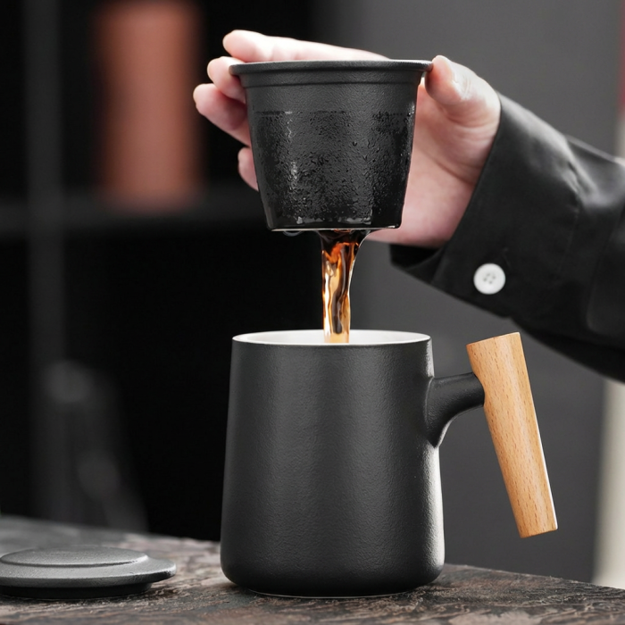 Wooden Handle Infuser Tea Cup Set - Image 4