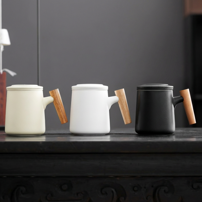 Wooden Handle Infuser Tea Cup Set - Image 3