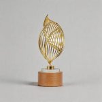 gold plated metal trophy - Gold-Plated Metal Trophy with Beech Wood Accents - Gold-Plated Metal, Beech Wood - Laser Engraving - front view