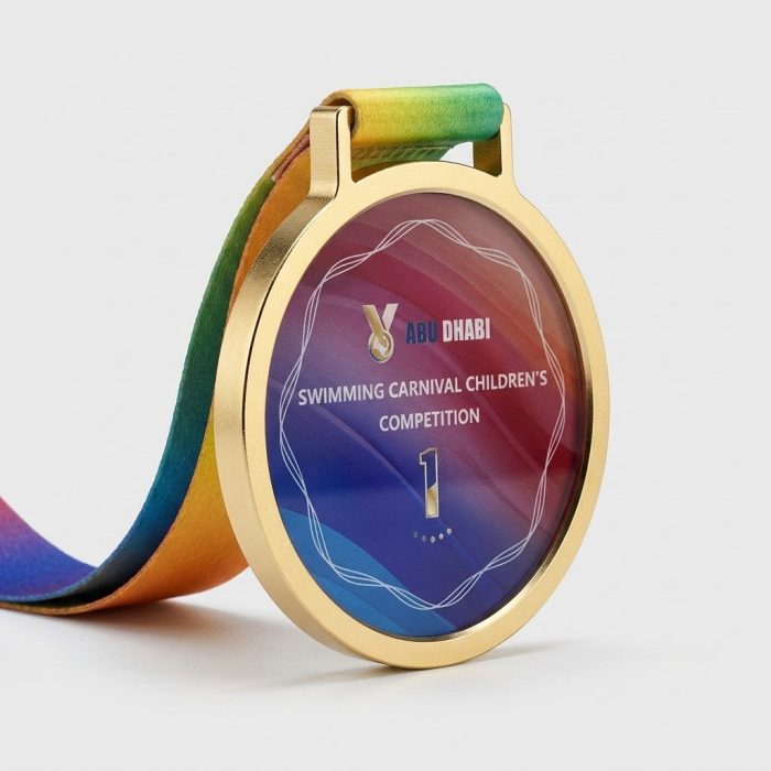 metal crystal medal - Custom Metal & Crystal Medal - Metal & Crystal - Backside Color Printing + Front Engraving - top view