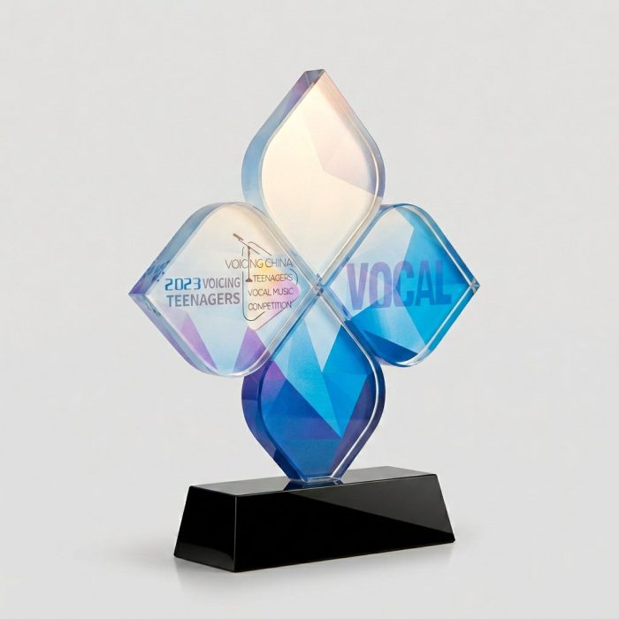 engravable crystal trophy - Custom Engravable Crystal Trophy - Crystal - Color Printing / Engraving - top view