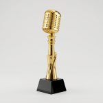 gold microphone trophy - Gold Microphone Trophy - Resin - Electroplating - angled view