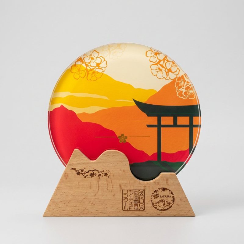 wood crystal trophy - Custom Wood & Crystal Trophy - Crystal / Wood - Engraving - front view