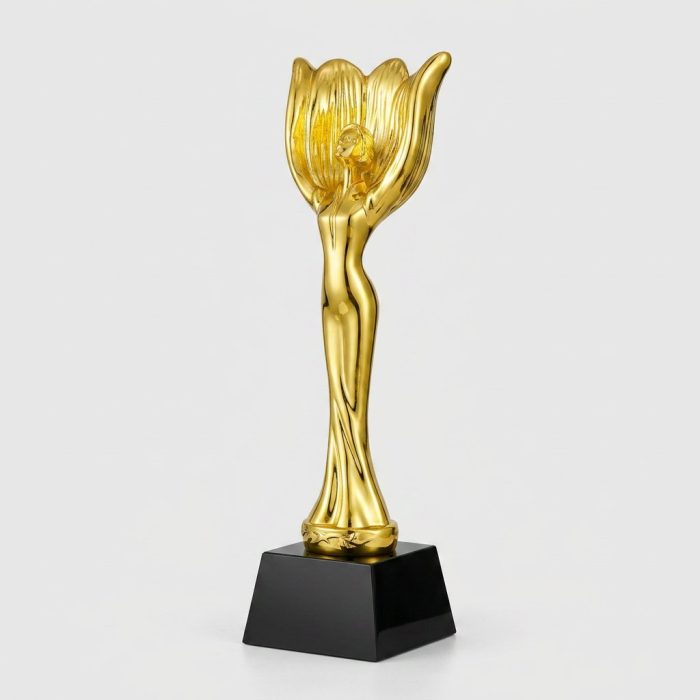 resin flower trophy - Resin Flower Trophy - Resin - Gold Plating - angled view